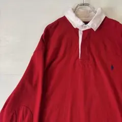ラルフローレン ラガーシャツ　ボーダー　2XLサイズ　レッド　古着　アメカジ