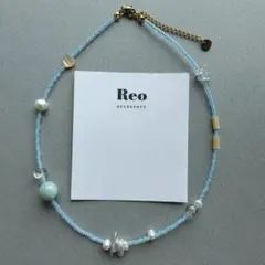 №2153淡水パール シェルブルービーズネックレス