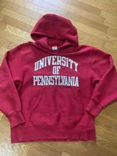 GU スウェット　パーカー　レッド　赤　古着　XL カレッジ　リバースウィーブ