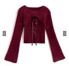 GRL シャギーレイヤード風レースアップ ニットトップスボルドーフリーサイズ