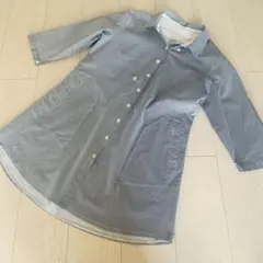 大人可愛い✨ストライプ シャツワンピース チュニック 襟レース 背面ボタン