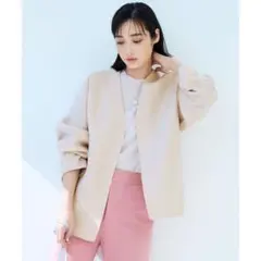 タグ付き　23区　ウールリバーショートコート　マンテコ　ピンク　30 23区 MANTECO マンテコ リバーショートコート ノーカラー ピンク 30