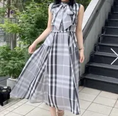 AnMILLE アンミール ビッグチェックリボンOP ワンピース グレー