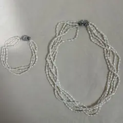 淡水　本真珠　ベビーパール　4連ネックレス　3連ブレスレット　silver