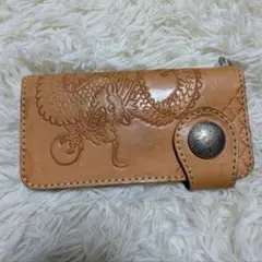 ロングウォレット レザー 長財布 コンチョ ドラゴン 龍 波 ベージュのサムネイル