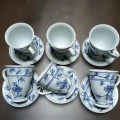青い花柄のカップ・ソーサー6個セット 青花　デミタス 　　　新品未使用　手描き