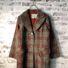【古着】チェック柄ダブルボタンチェスターコート【昭和レトロ】