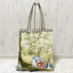 激レアうさぎパネル生地 ハンドメイド 紙袋型トートバッグ フラット