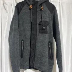 ★24時間以内メルカリ発送★ フード付きグレーニットジャケット