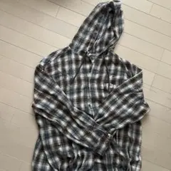 フード付きチェックシャツ ブラウン系