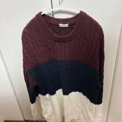 BROWNY ケーブルニットセーター Lサイズ ボルドー/ネイビー/ホワイトのサムネイル