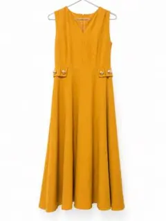 【美品】ロングワンピース M マスタード フレア 上品