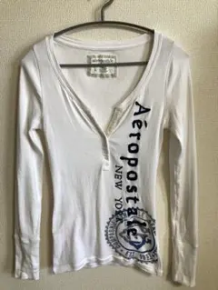 Aeropostale 長袖 ヘンリーネック カットソー ホワイト Mのサムネイル