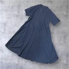 半袖カットソーワンピース　ネイビー　M　バンドカラー　ゆったり