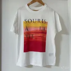 【H&M】グラフィック半袖Tシャツ XS ホワイト サンセット　グラデーション