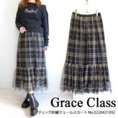 【美品】チェック刺繍チュールスカート 36のサムネイル