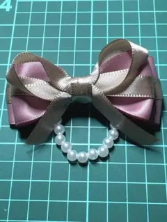 ピンクゴールドとブラウンゴールドのパールリボンヘアークリップ #R21