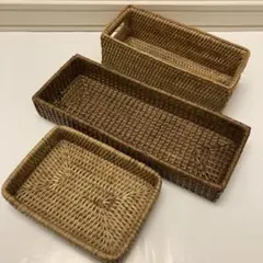 アタ 長方形バスケット 持ち手つき 収納 ボックス 天然素材 籐 ラタン まとめ