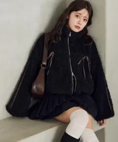 NICE CLAUP ナイスクラップ ボアリボンショートジャケット アウター