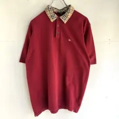 Burberry デザインポロシャツ ワンポイント バーバリー ユーロ 古着 赤