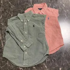 Ralph Lauren POLO長袖シャツ 90サイズ 緑、オレンジチェック