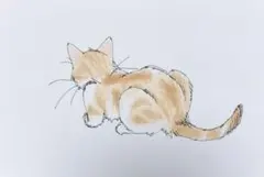 ねこ　手描きイラスト　アナログ　原画