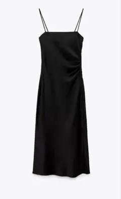 ZARA サテンキャミロングワンピース スリット　ブラック