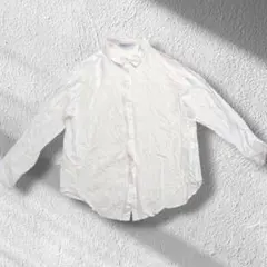 ◆マーキュリーデュオ　長袖シャツ　ラウンドヘム　麻　レーヨン　シンプル　白　F