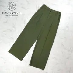 美品 ビューティ&ユース タックワイドイージーパンツ オリーブ S *FD479