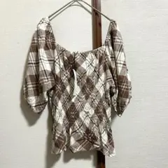 moussy マウジー　チェック　オフショル　トップス　カットソー　ブラウス