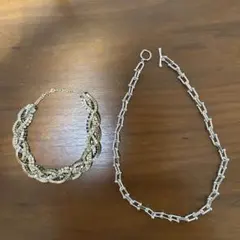 ゴールド ブラック 編み込み ネックレス、太めのチェーンネックレス