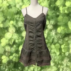 森ガール フェアリーグランジ カーキ フリルノースリーブフリル レースワンピース