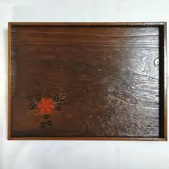 桐漆器トレイ 赤い花のデザイン