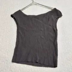 ムルーア　リブ編みアシンメトリー薄手ニット ノースリーブ　タンクトップa2232