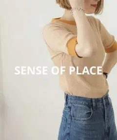SENSE OF PLACE イエローボーダー五分丈リブカットソー