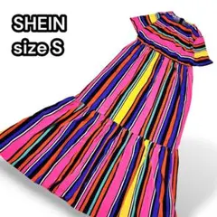 シーイン ティアードワンピース 超ロング丈 カラフル総柄 ゆったり【S】リゾート