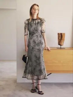 花柄リボンパフスリーブマーメイドワンピースドレス結婚式パーティー二次会成人式