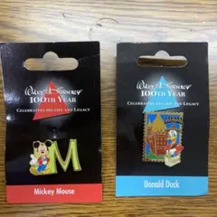 【2001年限定】ディズニー生誕100周年 ピンバッジ ミッキー＆ドナルド 2点