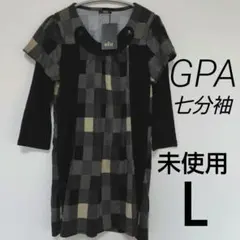 ✡️未使用✡️ チュニック レディース L チェック柄 七分袖 黒 体型カバー