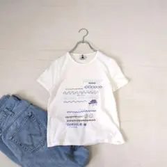 【PICONE/ピッコーネ】刺繍デザイン半袖Tシャツ『38』ホワイト×ブルーのサムネイル