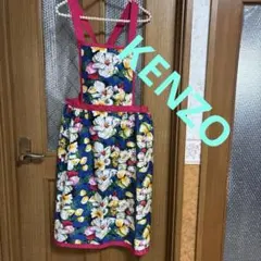 花柄エプロン ネイビー ピンク