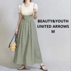 美品　ビューティーアンドユース　ナイロンコットン ギャザーキャミワンピース　M