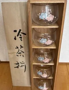 花デザインのガラス冷茶飲み5個セット