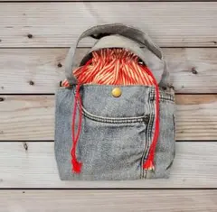 デニムのリメイク巾着トートバッグ