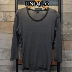 UNIQLO　ボーダー七分袖Tシャツ　綿100%　M ブラックグレーのサムネイル