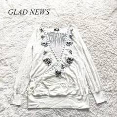 L6【グラッドニュース】カシュクール風ニット　薄手　長袖　ドクロ　Y2K 平成