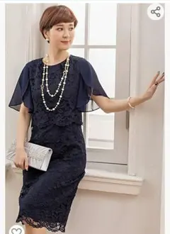 【新品未使用】結婚式フォーマル レースワンピース M ネイビー