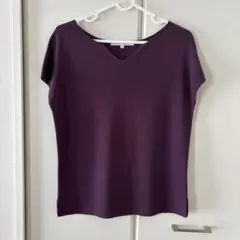UNTITLED パープル Vネック 半袖ニットトップス　サマーニット