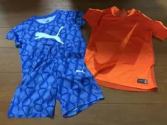 PUMA青サッカーウェアとNIKEオレンジシャツセット