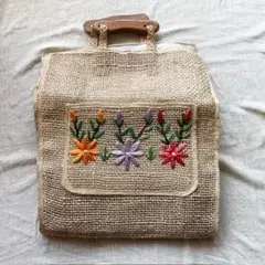 VINTAGE ヴィンテージ 刺繍 かごバッグ ビッグサイズ